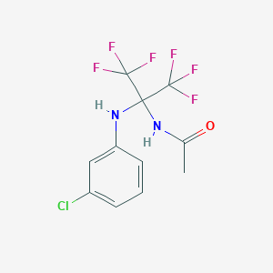 molecular formula C11H9ClF6N2O B11490449 N-{2-[(3-chlorophenyl)amino]-1,1,1,3,3,3-hexafluoropropan-2-yl}acetamide 
