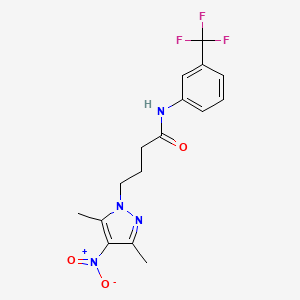 molecular formula C16H17F3N4O3 B11490650 4-(3,5-dimethyl-4-nitro-1H-pyrazol-1-yl)-N-[3-(trifluoromethyl)phenyl]butanamide 