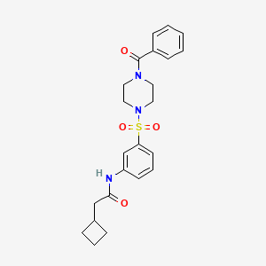 molecular formula C23H27N3O4S B11490692 N-{3-[(4-benzoylpiperazin-1-yl)sulfonyl]phenyl}-2-cyclobutylacetamide 