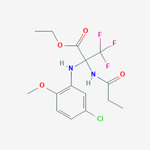 molecular formula C15H18ClF3N2O4 B11491188 Ethyl 2-(5-chloro-o-anisidino)-3,3,3-trifluoro-2-propionamidopropionate 