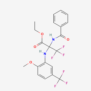 molecular formula C20H18F6N2O4 B11491314 Ethyl 3,3,3-trifluoro-2-{[2-methoxy-5-(trifluoromethyl)phenyl]amino}-2-(phenylformamido)propanoate 