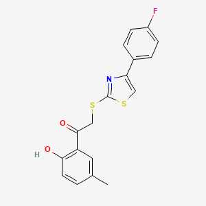 molecular formula C18H14FNO2S2 B11492452 Ethanone, 2-[4-(4-fluorophenyl)thiazol-2-ylsulfanyl]-1-(2-hydroxy-5-methylphenyl)- 