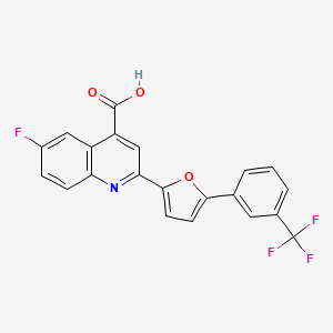 molecular formula C21H11F4NO3 B11492687 6-Fluoro-2-{5-[3-(trifluoromethyl)phenyl]furan-2-yl}quinoline-4-carboxylic acid 