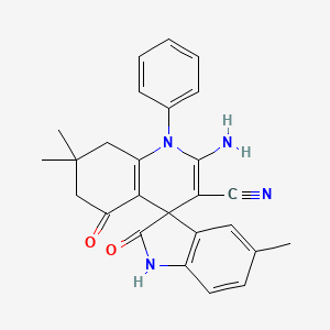 molecular formula C26H24N4O2 B11492997 2'-amino-5,7',7'-trimethyl-2,5'-dioxo-1'-phenyl-1,2,5',6',7',8'-hexahydro-1'H-spiro[indole-3,4'-quinoline]-3'-carbonitrile CAS No. 696646-81-8
