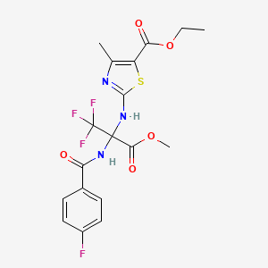 molecular formula C18H17F4N3O5S B11493459 Ethyl 4-methyl-2-[(1,1,1-trifluoro-2-{[(4-fluorophenyl)carbonyl]amino}-3-methoxy-3-oxopropan-2-yl)amino]-1,3-thiazole-5-carboxylate 