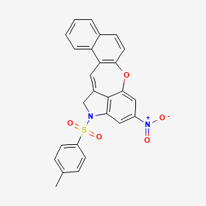 molecular formula C26H18N2O5S B11493518 19-(4-methylphenyl)sulfonyl-16-nitro-13-oxa-19-azapentacyclo[12.6.1.03,12.04,9.018,21]henicosa-1,3(12),4,6,8,10,14,16,18(21)-nonaene 