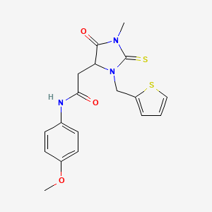molecular formula C18H19N3O3S2 B11493525 N-(4-methoxyphenyl)-2-[1-methyl-5-oxo-3-(thiophen-2-ylmethyl)-2-thioxoimidazolidin-4-yl]acetamide 
