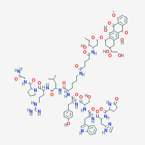 molecular formula C91H117N19O26 B114936 N-[6-[[1-[[1-[2-[(2-amino-2-oxoethyl)carbamoyl]pyrrolidin-1-yl]-5-carbamimidamido-1-oxopentan-2-yl]amino]-4-methyl-1-oxopentan-2-yl]amino]-5-[[2-[[3-hydroxy-2-[[2-[[3-(1H-imidazol-2-yl)-2-[(5-oxopyrrolidine-2-carbonyl)amino]propanoyl]amino]-3-(1H-indol-3-yl)propanoyl]amino]propanoyl]amino]-3-(4-hydroxyphenyl)propanoyl]amino]-6-oxohexyl]-N'-[3-hydroxy-2-methyl-6-[[3,5,12-trihydroxy-3-(2-hydroxyacetyl)-10-methoxy-6,11-dioxo-2,4-dihydro-1H-tetracen-1-yl]oxy]oxan-4-yl]pentanediamide CAS No. 149665-71-4