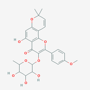 molecular formula C27H28O10 B1149377 5-Hydroxy-2-(4-methoxyphenyl)-8,8-dimethyl-3-(3,4,5-trihydroxy-6-methyloxan-2-yl)oxypyrano[2,3-h]chromen-4-one CAS No. 143601-07-4