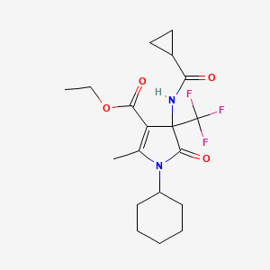 molecular formula C19H25F3N2O4 B11494328 ethyl 1-cyclohexyl-4-[(cyclopropylcarbonyl)amino]-2-methyl-5-oxo-4-(trifluoromethyl)-4,5-dihydro-1H-pyrrole-3-carboxylate 