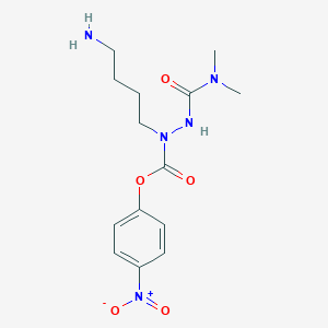 molecular formula C14H21N5O5 B114945 N(alpha)-(N,N-Dimethylcarbamoyl)-alpha-azalysine 4-nitrophenyl ester CAS No. 142182-00-1