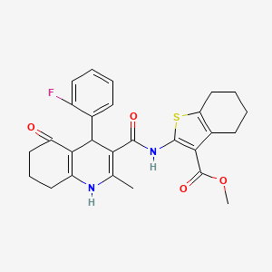 molecular formula C27H27FN2O4S B11495268 Methyl 2-({[4-(2-fluorophenyl)-2-methyl-5-oxo-1,4,5,6,7,8-hexahydroquinolin-3-yl]carbonyl}amino)-4,5,6,7-tetrahydro-1-benzothiophene-3-carboxylate 