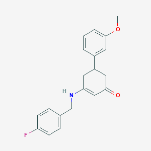 molecular formula C20H20FNO2 B11495632 Cyclohex-2-enone, 3-(4-fluorobenzylamino)-5-(3-methoxyphenyl)- 