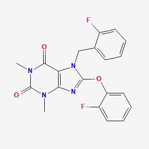 molecular formula C20H16F2N4O3 B11498341 7-(2-fluorobenzyl)-8-(2-fluorophenoxy)-1,3-dimethyl-3,7-dihydro-1H-purine-2,6-dione 