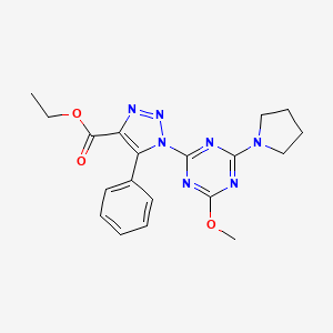 molecular formula C19H21N7O3 B11498424 Ethyl 1-(4-methoxy-6-pyrrolidin-1-yl-1,3,5-triazin-2-yl)-5-phenyltriazole-4-carboxylate 