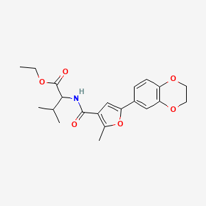 molecular formula C21H25NO6 B11498717 Butyric acid, 2-[[5-(2,3-dihydrobenzo[1,4]dioxin-6-yl)-2-methylfuran-3-carbonyl]amino]-3-methyl-, ethyl ester 