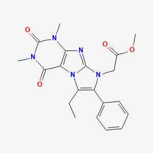 molecular formula C20H21N5O4 B11498745 methyl (6-ethyl-1,3-dimethyl-2,4-dioxo-7-phenyl-1,2,3,4-tetrahydro-8H-imidazo[2,1-f]purin-8-yl)acetate 