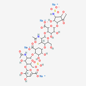 molecular formula C42H59N3Na4O35S2 B1149877 tetrasodium;2-[5-acetamido-6-[4-[5-acetamido-6-[2-carboxylato-4,5-dihydroxy-6-[[3-hydroxy-4-(sulfonatoamino)-6,8-dioxabicyclo[3.2.1]octan-2-yl]oxy]oxan-3-yl]oxy-2-(hydroxymethyl)-4-methyloxan-3-yl]oxy-6-carboxylato-2,3-dihydroxycyclohexyl]oxy-4-hydroxy-2-(sulfooxymethyl)oxan-3-yl]oxy-3,4-dihydroxy-3,4-dihydro-2H-pyran-6-carboxylate CAS No. 679809-58-6