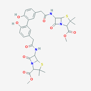 molecular formula C34H38N4O10S2 B114988 Methyl 6-[[2-[4-hydroxy-3-[2-hydroxy-5-[2-[(2-methoxycarbonyl-3,3-dimethyl-7-oxo-4-thia-1-azabicyclo[3.2.0]heptan-6-yl)amino]-2-oxoethyl]phenyl]phenyl]acetyl]amino]-3,3-dimethyl-7-oxo-4-thia-1-azabicyclo[3.2.0]heptane-2-carboxylate CAS No. 145497-68-3