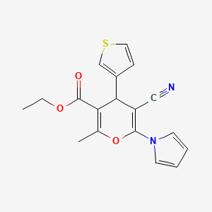 molecular formula C18H16N2O3S B11498841 ethyl 5-cyano-2-methyl-6-(1H-pyrrol-1-yl)-4-(thiophen-3-yl)-4H-pyran-3-carboxylate 