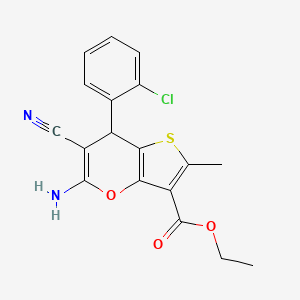 molecular formula C18H15ClN2O3S B11499722 ethyl 5-amino-7-(2-chlorophenyl)-6-cyano-2-methyl-7H-thieno[3,2-b]pyran-3-carboxylate 