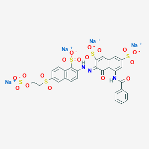 molecular formula C29H19N3Na4O17S5 B115005 2,7-萘二磺酸，5-(苯甲酰氨基)-4-羟基-3-((1-磺基-6-((2-(磺氧基)乙基)磺酰基)-2-萘基)偶氮)-，钠盐 CAS No. 98114-32-0