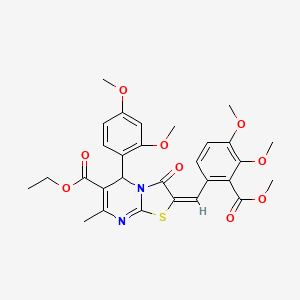 molecular formula C29H30N2O9S B11501047 ethyl (2E)-2-[3,4-dimethoxy-2-(methoxycarbonyl)benzylidene]-5-(2,4-dimethoxyphenyl)-7-methyl-3-oxo-2,3-dihydro-5H-[1,3]thiazolo[3,2-a]pyrimidine-6-carboxylate 