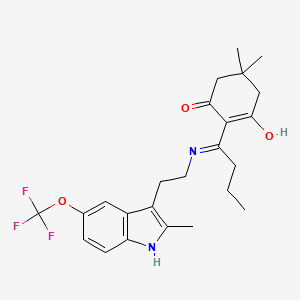 molecular formula C24H29F3N2O3 B11503775 5,5-dimethyl-2-[1-({2-[2-methyl-5-(trifluoromethoxy)-1H-indol-3-yl]ethyl}amino)butylidene]cyclohexane-1,3-dione 