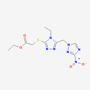 molecular formula C11H15N7O4S B11509698 ethyl ({4-ethyl-5-[(3-nitro-1H-1,2,4-triazol-1-yl)methyl]-4H-1,2,4-triazol-3-yl}sulfanyl)acetate 