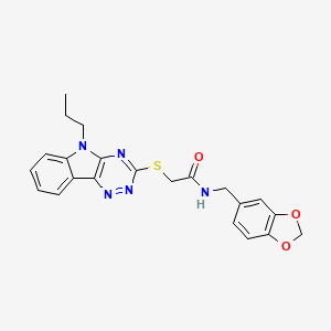 molecular formula C22H21N5O3S B11511015 N-(1,3-benzodioxol-5-ylmethyl)-2-[(5-propyl-5H-[1,2,4]triazino[5,6-b]indol-3-yl)sulfanyl]acetamide 