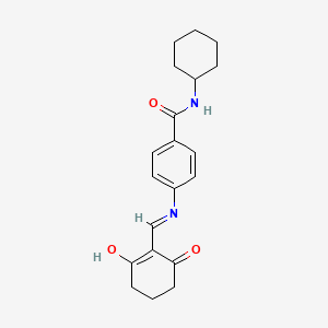 molecular formula C20H24N2O3 B11511371 N-cyclohexyl-4-{[(2,6-dioxocyclohexylidene)methyl]amino}benzamide 