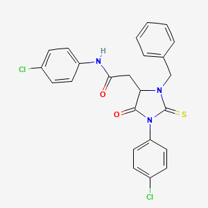 molecular formula C24H19Cl2N3O2S B11511460 2-[3-benzyl-1-(4-chlorophenyl)-5-oxo-2-thioxoimidazolidin-4-yl]-N-(4-chlorophenyl)acetamide 