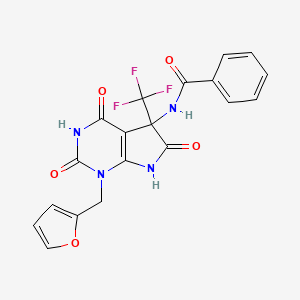 molecular formula C19H13F3N4O5 B11511486 N-[1-(furan-2-ylmethyl)-2,4,6-trioxo-5-(trifluoromethyl)-2,3,4,5,6,7-hexahydro-1H-pyrrolo[2,3-d]pyrimidin-5-yl]benzamide 