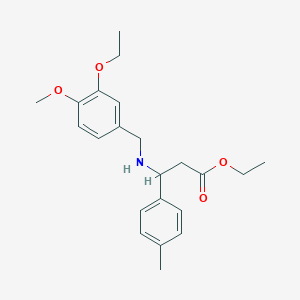 molecular formula C22H29NO4 B11511934 Ethyl 3-{[(3-ethoxy-4-methoxyphenyl)methyl]amino}-3-(4-methylphenyl)propanoate 
