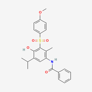 molecular formula C24H25NO5S B11512539 N-{4-hydroxy-3-[(4-methoxyphenyl)sulfonyl]-2-methyl-5-(propan-2-yl)phenyl}benzamide 