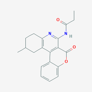 molecular formula C20H20N2O3 B11513176 N-(11-methyl-6-oxo-9,10,11,12-tetrahydro-6H-chromeno[3,4-c]quinolin-7-yl)propanamide 