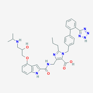 molecular formula C37H41N9O5 B115133 4-((4-((3-(N-Isopropylamino)-2-hydroxypropyl)oxy)indole-2-carboxamido)methyl)-2-propyl-1-((2'-(1H-tetrazol-5-yl)biphenyl-4-yl)methyl)imidazole-5-carboxylic acid CAS No. 153049-46-8