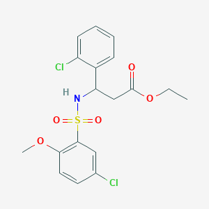 molecular formula C18H19Cl2NO5S B11513404 Ethyl 3-{[(5-chloro-2-methoxyphenyl)sulfonyl]amino}-3-(2-chlorophenyl)propanoate 