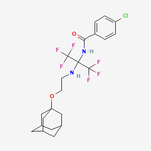 molecular formula C22H25ClF6N2O2 B11513419 N-(2-{[2-(Adamantan-1-yloxy)ethyl]amino}-1,1,1,3,3,3-hexafluoropropan-2-YL)-4-chlorobenzamide 