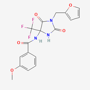 molecular formula C17H14F3N3O5 B11513426 N-[1-(furan-2-ylmethyl)-2,5-dioxo-4-(trifluoromethyl)imidazolidin-4-yl]-3-methoxybenzamide 