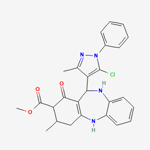 molecular formula C26H25ClN4O3 B11513510 methyl 11-(5-chloro-3-methyl-1-phenyl-1H-pyrazol-4-yl)-3-methyl-1-oxo-2,3,4,5,10,11-hexahydro-1H-dibenzo[b,e][1,4]diazepine-2-carboxylate 
