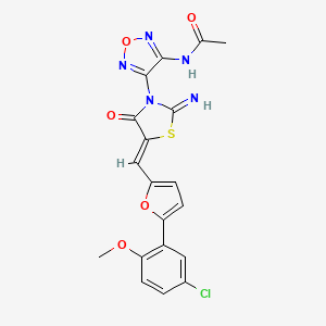 molecular formula C19H14ClN5O5S B11513612 N-{4-[(5Z)-5-{[5-(5-chloro-2-methoxyphenyl)furan-2-yl]methylidene}-2-imino-4-oxo-1,3-thiazolidin-3-yl]-1,2,5-oxadiazol-3-yl}acetamide 