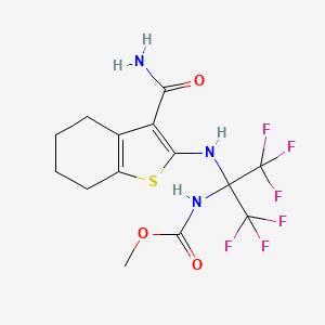 molecular formula C14H15F6N3O3S B11513696 Methyl N-{2-[(3-carbamoyl-4,5,6,7-tetrahydro-1-benzothiophen-2-YL)amino]-1,1,1,3,3,3-hexafluoropropan-2-YL}carbamate 