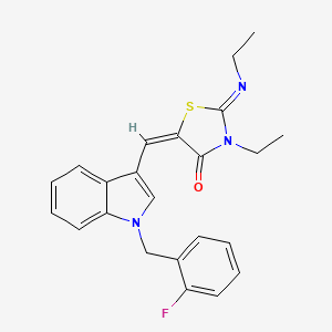 molecular formula C23H22FN3OS B11513703 Thiazolidin-4-one, 3-ethyl-2-ethylimino-5-[1-(2-fluorobenzyl)-1H-indol-3-ylmethylene]- 