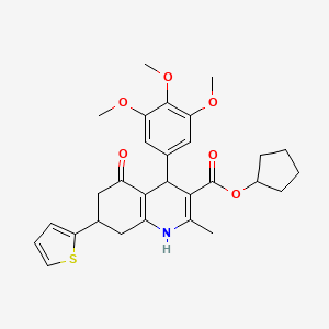 molecular formula C29H33NO6S B11513741 Cyclopentyl 2-methyl-5-oxo-7-(thiophen-2-yl)-4-(3,4,5-trimethoxyphenyl)-1,4,5,6,7,8-hexahydroquinoline-3-carboxylate 