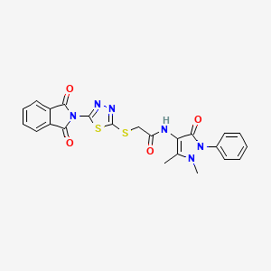 molecular formula C23H18N6O4S2 B11513816 N-(1,5-dimethyl-3-oxo-2-phenyl-2,3-dihydro-1H-pyrazol-4-yl)-2-{[5-(1,3-dioxo-1,3-dihydro-2H-isoindol-2-yl)-1,3,4-thiadiazol-2-yl]sulfanyl}acetamide 