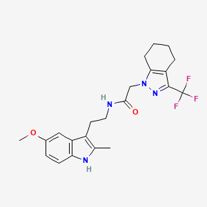 molecular formula C22H25F3N4O2 B11513865 N-[2-(5-methoxy-2-methyl-1H-indol-3-yl)ethyl]-2-[3-(trifluoromethyl)-4,5,6,7-tetrahydro-1H-indazol-1-yl]acetamide 