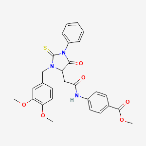 molecular formula C28H27N3O6S B11514079 Methyl 4-({[3-(3,4-dimethoxybenzyl)-5-oxo-1-phenyl-2-thioxoimidazolidin-4-yl]acetyl}amino)benzoate 