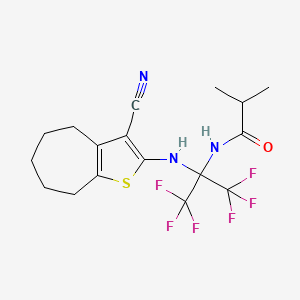 molecular formula C17H19F6N3OS B11514111 N-{2-[(3-cyano-5,6,7,8-tetrahydro-4H-cyclohepta[b]thiophen-2-yl)amino]-1,1,1,3,3,3-hexafluoropropan-2-yl}-2-methylpropanamide 