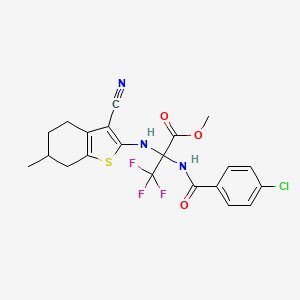 molecular formula C21H19ClF3N3O3S B11514192 Methyl 2-[(4-chlorophenyl)formamido]-2-[(3-cyano-6-methyl-4,5,6,7-tetrahydro-1-benzothiophen-2-YL)amino]-3,3,3-trifluoropropanoate 